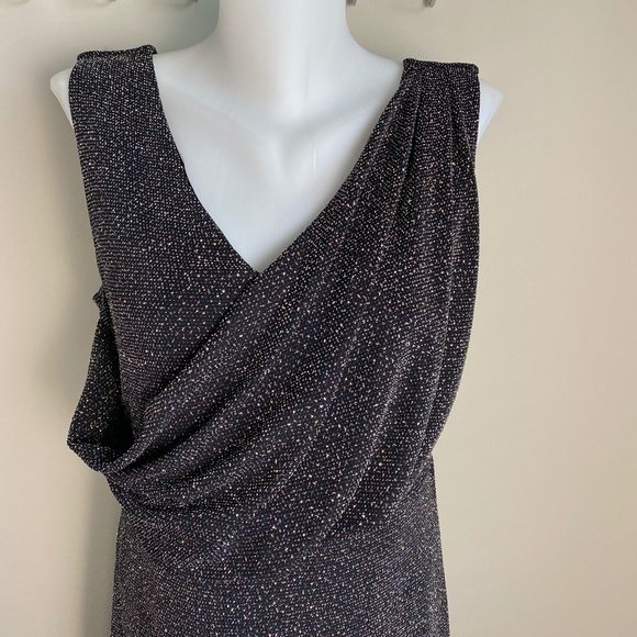Suzy Shier Y2K Black Rainbow Sparkle Sleeveless Midi Dress Large‎ Draped Front - Picture 3 of 15